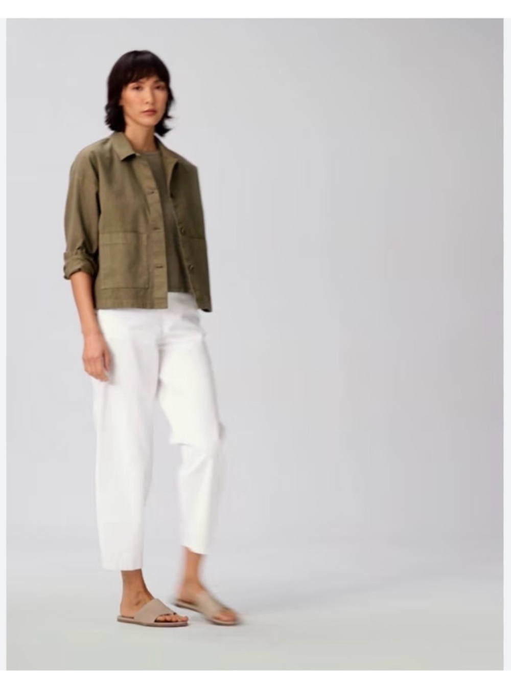 Eileen Fisher Cotton Hemp Light Olive Brown Utility Jacket Women’s Size XS